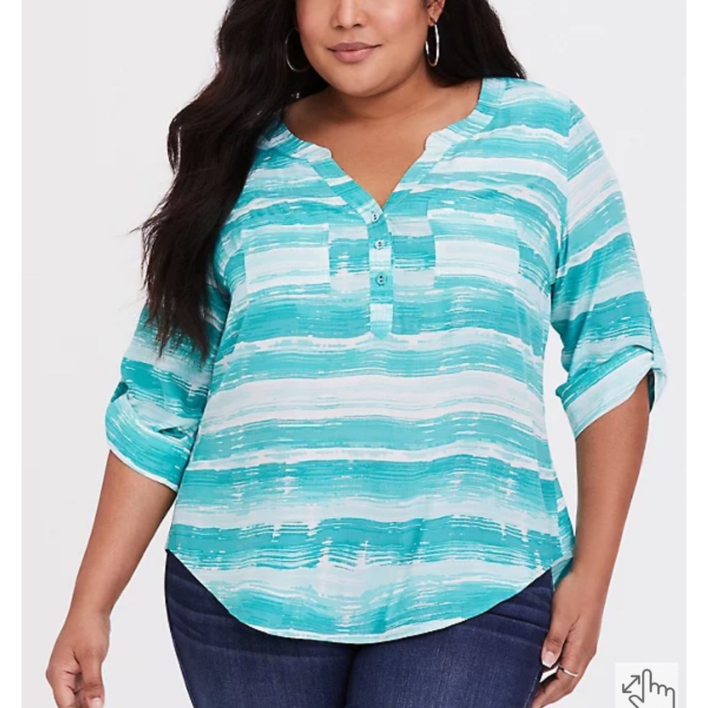 Torrid Harper Aqua Stipe Challis Blouse